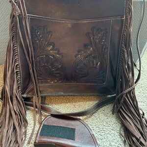 Ariat Dark Brown Leather Shoulder Bag with Fringe